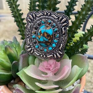 Turquoise and Silver Statement Adjustable Ring